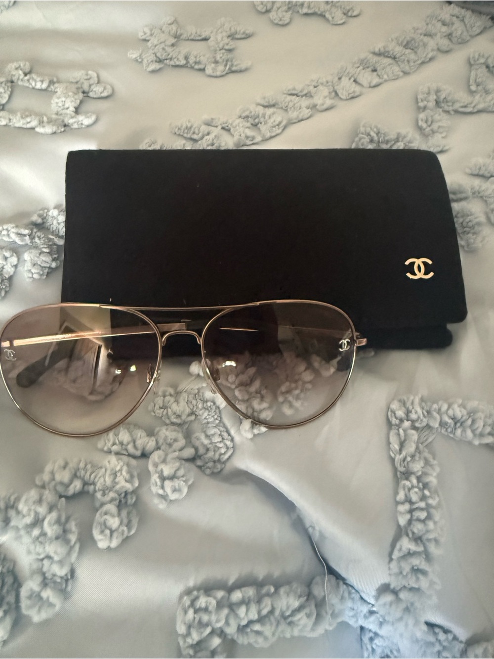 CHANEL Gold Aviator Sunglasses with Gradient Brown Lenses